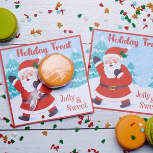 Afdrukbare Santa Cookie Card voor Macaron, Oreo of kleine traktatie | Leuke geïllustreerde Santa Sack Instant Download Party Favor | Vakantie feest