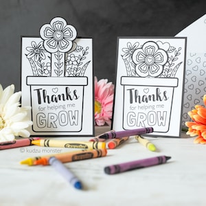Coloring Mother's Day Card INSTANT DOWNLOAD Flower Pot Growing Flower Interactive greeting card cute activity gift for kids to make mom image 1