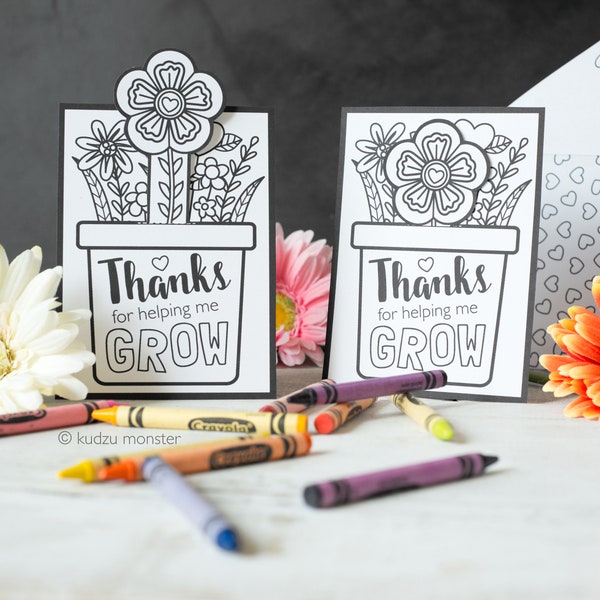 Coloring Mother's Day Card INSTANT DOWNLOAD Flower Pot Growing Flower Interactive greeting card cute activity gift for kids to make mom