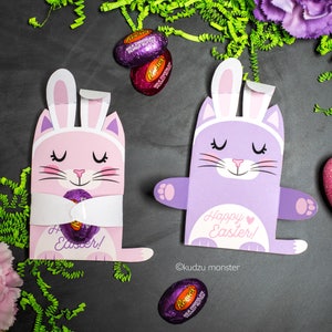 Lapin de Pâques chat Candy Huggers Party imprimable chatons violets et roses en classe favorise un seul cadeau de porte-bonbons pour des amis ou des articles de fête