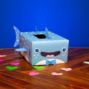 Whale Shark Valentine Box Printable Decor Kit, Valentine's Mailbox Craft Kit DIY Shoebox Print at Home and Customize