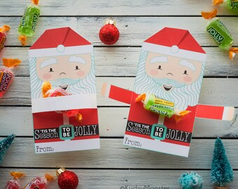 Santa Jolly Rancher Hugger Christmas Candy Holder Card for Kids Classroom Holiday Party Favor Instant Download Printable Gift