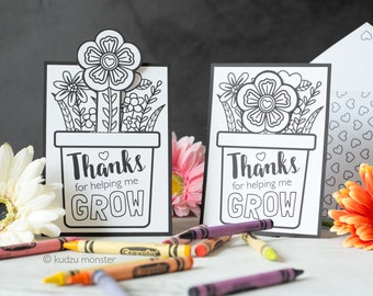 Coloring Mother's Day Card INSTANT DOWNLOAD Flower Pot Growing Flower Interactive greeting card cute activity gift for kids to make mom