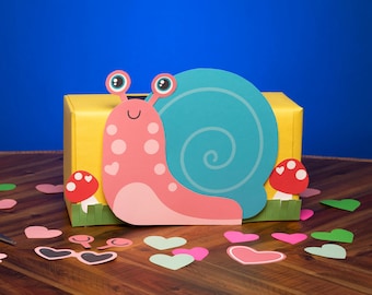 Snail Valentine Box Printable Decor Kit, Cute Valentine's Mailbox Craft Kit DIY Shoebox,  Print at Home