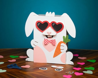 Rabbit Valentine Box Printable Decor Kit, Cute Bunny Valentine's Mailbox Craft Kit DIY Shoebox,  Print at Home