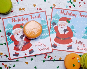 Printable Santa Cookie Card for Macaron, Oreo, or small treat | Cute Illustrated Santa Sack Instant Download Party Favor | Holiday Party