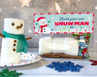 Printable Treat Topper for a Build Your Own Snowman Activity Kit | Marshmallow snowman craft | Kid's Christmas Activities | DIY Holiday Game