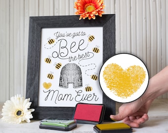 Finger Paint Art Mother's Day Printable Bumble Bee DIY Kid's Art Activity for Mom Fingerprints Ink Pad Interactive 8x10 inch Art work Print