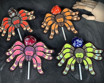 Printable Tarantula Pops - Colorful Spider Cards for Trick or Treat Lollipops and Suckers - Instant Download DIY Halloween Party Favor