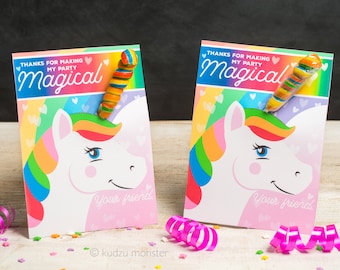 Unicorn Horn Birthday Party Favor Cards Twisty Rainbow Lollipop Sucker Cute Girly Sparkles and Hearts Printable DIY Easy Sucker Holder