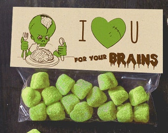 INSTANT DOWNLOAD Zombie Valentine Treat Toppers Love you for your Brains craft candy bag topper valentine's day funny boy valentines