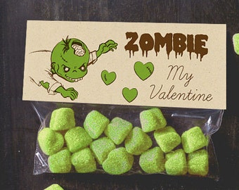 INSTANT DOWNLOAD Zombie Valentine Treat Toppers Zombie My Valentine craft candy bag topper valentine's day pun funny boy valentines dead