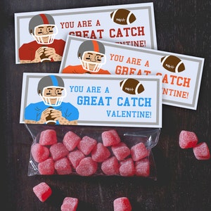 Football Printable treat topper valentine&#39;s day boy INSTANT DOWNLOAD print at home sports team manly candy bag toppers set of 3