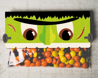INSTANT DOWNLOAD Halloween Frankenstein Face Treat Topper Candy Bag Topper Label homemade candy trick or treat bag boy's monster printable