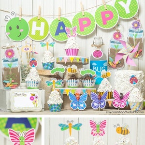Garden Bug Spring Party printable decor kit DIY cupcake wrappers butterfly party caterpillar baby shower flowers cute girly colorful favors
