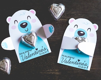 Polar Bear Classroom Candy Holder valentines cute animal hug individual candy valentine card bear woodland Valentine's day chocolate holders
