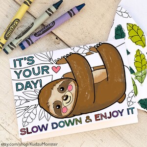Sloth Coloring Father's Day Card INSTANT DOWNLOAD Cute Jungle Activity ...