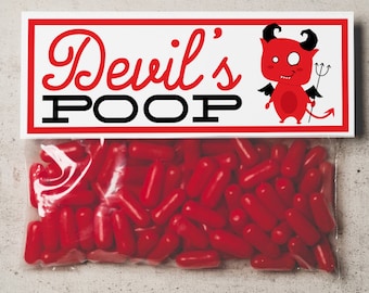 INSTANT DOWNLOAD Halloween funny Devil's demon Poop Treat Topper Candy Bag Topper Label homemade candy trick or treat bag printable