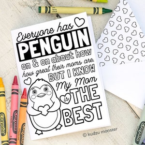 SOFORTIGER DOWNLOAD Muttertagskarte Malvorlage Pinguin niedliche arktische Illustration I Flippin love you punny Färbung Aktivitätskarte Basteln