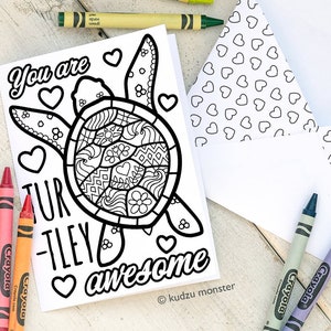 INSTANT DOWNLOAD Mother's Day Card Coloring page turtle turtley awesome cute original illustration punny coloring activity craft printable