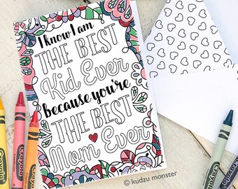 Coloring Mother's Day Card INSTANT DOWNLOAD Best Mom Ever Fun Activity Coloring page greeting card printable craft classroom craft gift