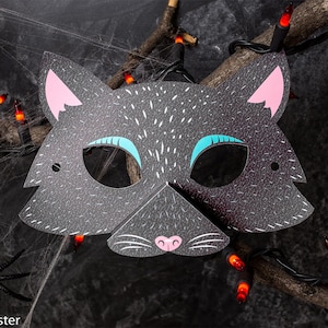 Printable Halloween Cat Mask for kids DIY Halloween activity instant download print at home mask with 3D snout
