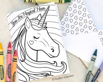 Unicorn Mother's Day Card INSTANT DOWNLOAD Magical Mom Rainbow Girly Sweet Coloring page greeting card printable craft classroom activity