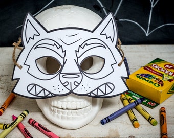 Halloween Printable Werewolf coloring mask, fun classroom Halloween activity or halloween birthday party favor for kids DIY instant download