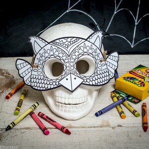 Halloween Printable Owl coloring mask, fun classroom Halloween activity or halloween birthday party favor for kids DIY instant download