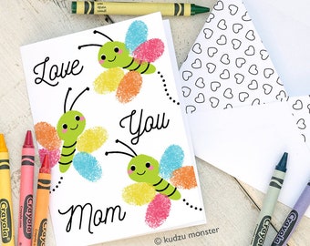 Butterfly Fingerprint Mother's Day Card INSTANT Printable Coloring page printable craft classroom daycare activity with coloring envelope