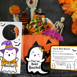 You&#39;ve Been BOOed printable kit with We&#39;ve Been Boo&#39;ed sign, Instructions sheet, and gift tag for Halloween gift basket, mug, or goodie bag