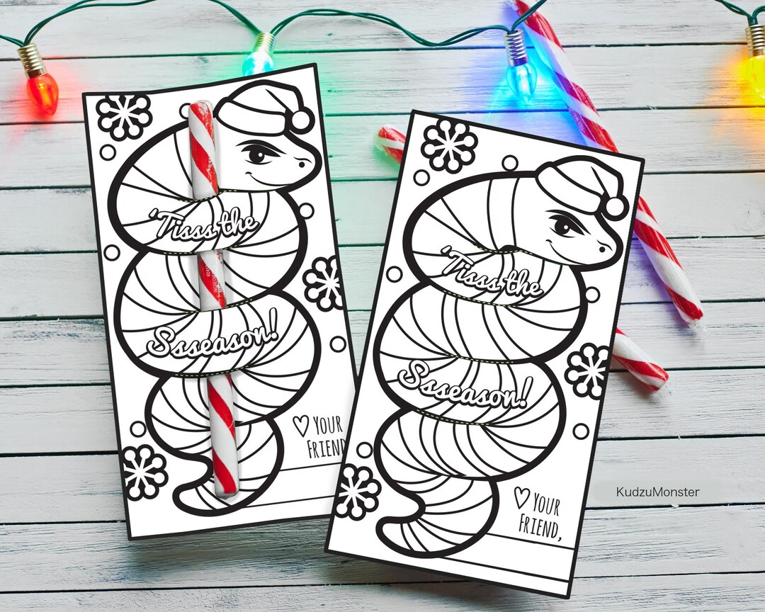 Snake Christmas Coloring Page Candy Cane Holder Card for Kids Classroom ...