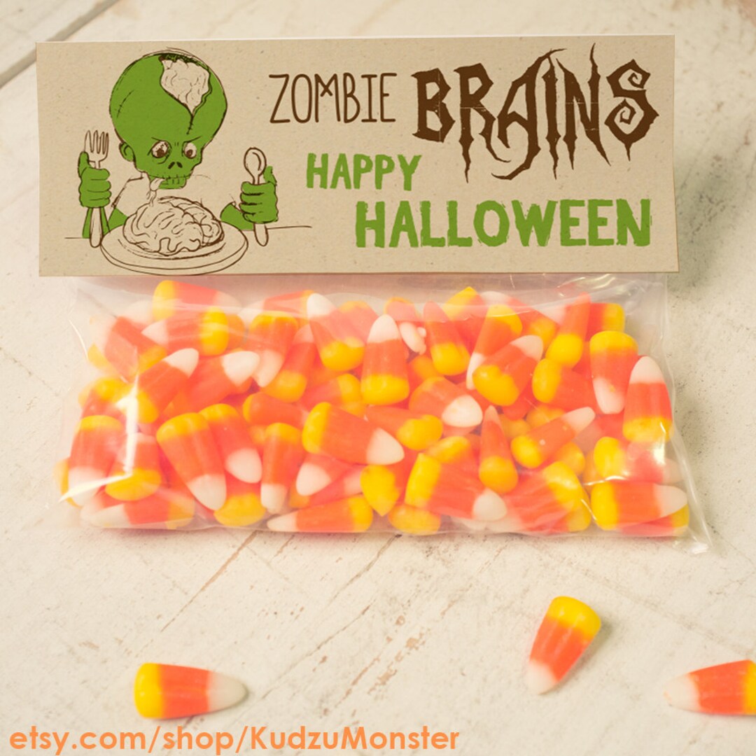 INSTANT DOWNLOAD Halloween Zombie Brains Treat Topper Candy Bag Topper ...
