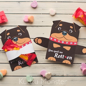 Lindo Rottweiler Cachorro Aula Candy Holder San Valentín lindo perro individual caramelo tarjeta de San Valentín Día de San Valentín titulares de corazón de chocolate