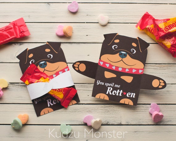 Cute Rottweiler Puppy Classroom Candy Holder valentines cute dog individual candy valentine card Valentine's day chocolate heart holders Il_570xn