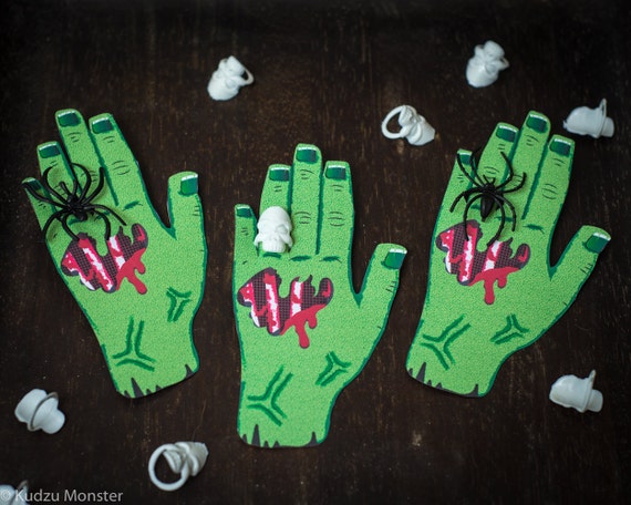 Halloween Spider Ring printable Zombie hand non candy halloween ideas skull ring toys gross funny severed hand DIY craft treat party favor Il_570xn