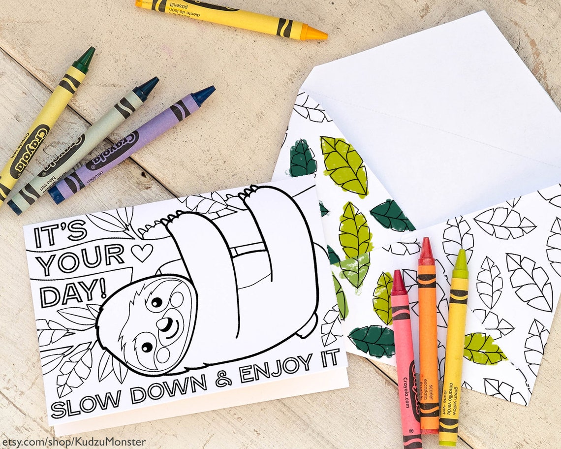 Sloth Coloring Father's Day Card INSTANT DOWNLOAD Cute | Etsy