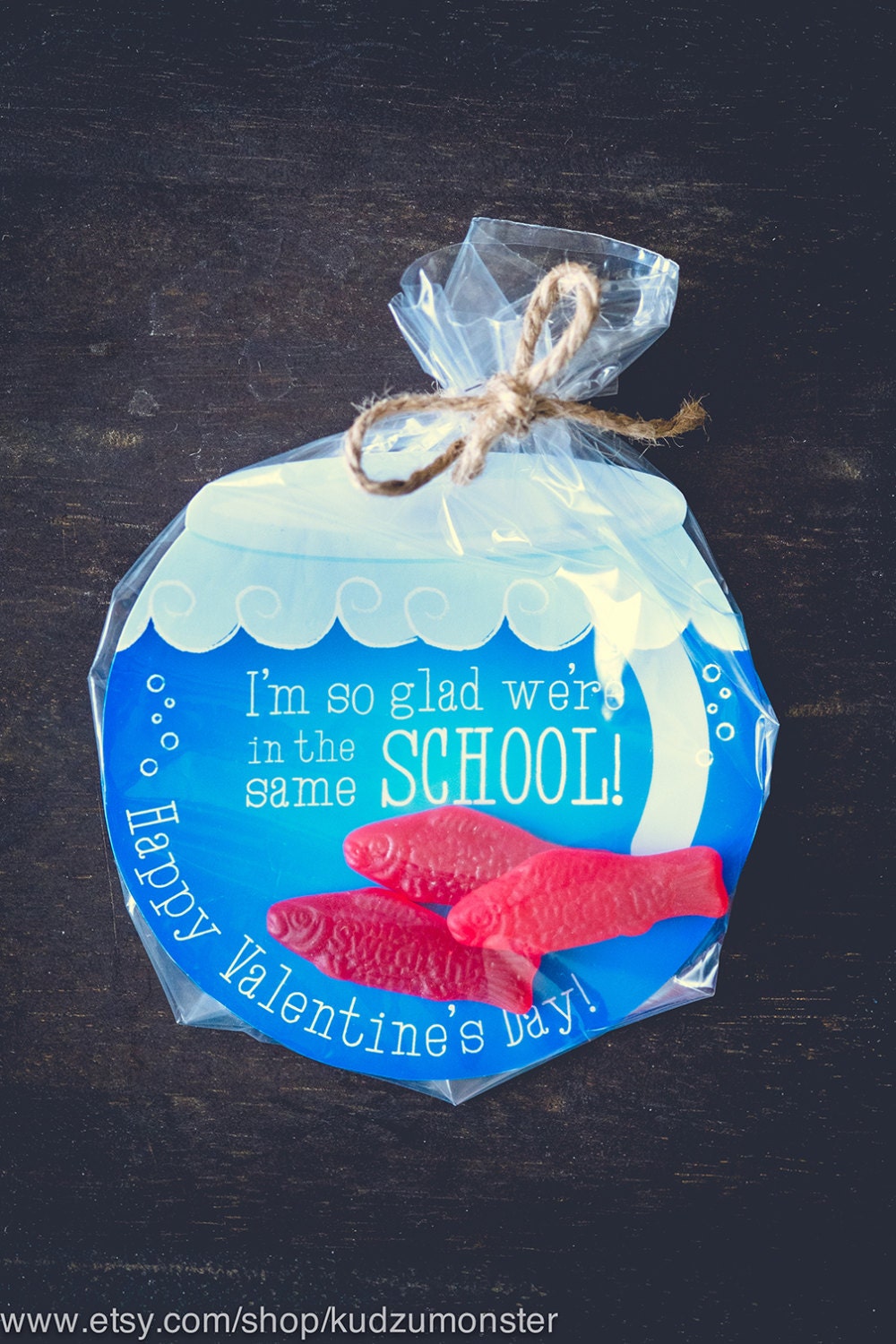 INSTANT DOWNLOAD printable Valentines candy gift DIY fish bowl gold f…