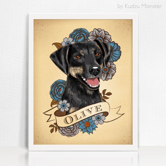 Retrato de mascota personalizado retrato del perro arte | Etsy El Reloj El Hombre Y El Perro Promo 7' Simple Vinilo