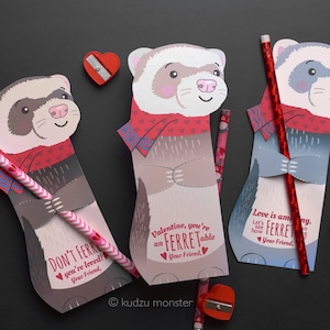 Ferret Valentine Printable Cute Pet Hugger for pencil, straw, pixie stick, glowstick and more Easy Ferrets DIY Print at home