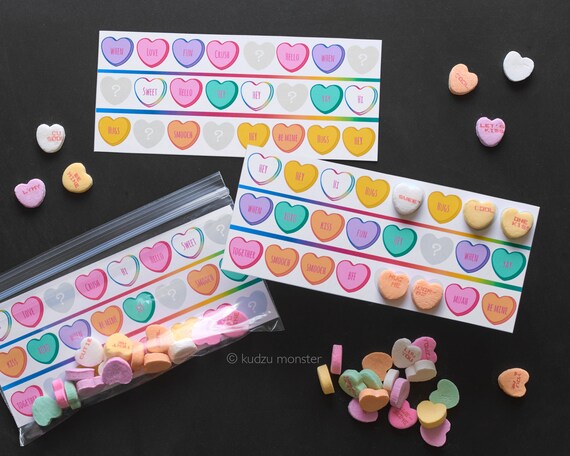 Pattern Puzzle Valentine Conversation Hearts Educational Valentine's Day Activity Find the Color Pattern Cute Easy School Printable Il_570xn