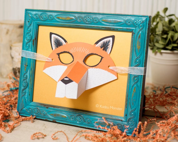 Printable Paper Fox Mask DIY Fox Halloween Photo Prop Woodland fox birthday party mask DIY instant download paper folded mask print at home Il_570xn