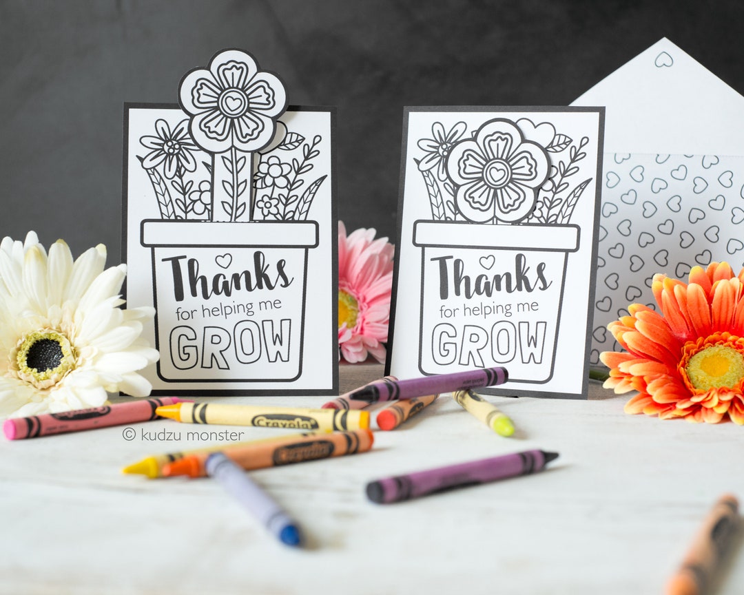 Coloring Mother's Day Card INSTANT DOWNLOAD Flower Pot