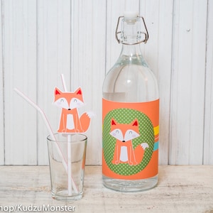Fox woodland Party printable decor kit fox 2 liter bottle wrap and straw flags characters instant download