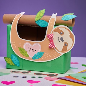 Sloth Printable Box Kit | DIY Valentine Box Decor Kit for Valentine&#39;s Day cards | school kid valentine craft kit Valentine&#39;s Day mailbox