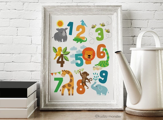 Printable File Animal Illustrated 123 Numbers 11x14 poster Instant Download artwork for kids room Il_570xn