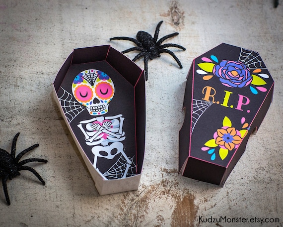 Halloween Sugar Skull Day of the Dead printable coffin party favor boxes Dia de los Muertos bright pink girly print at home DIY for candy Il_570xn