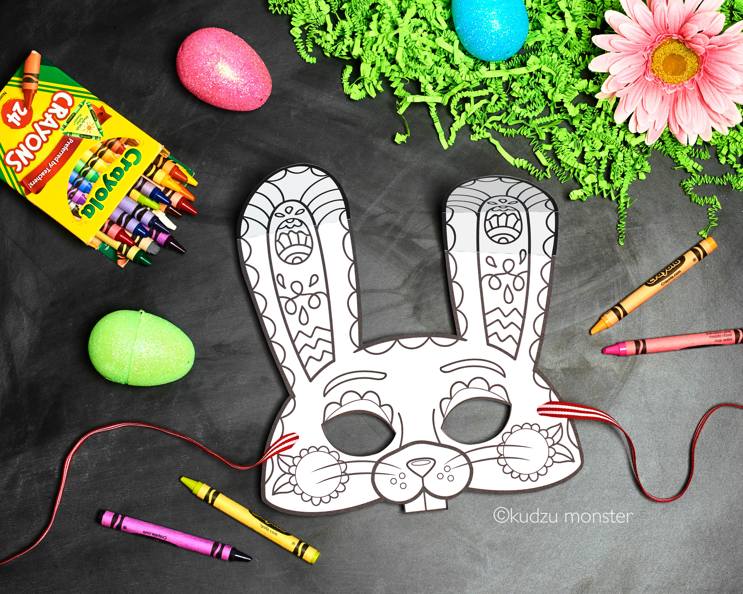 easter bunny printable coloring mask kids cute color activity etsy
