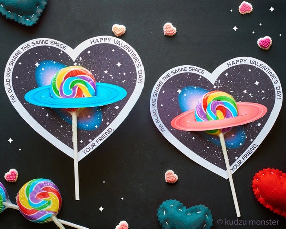 Saturn Sucker valentines Share the Same Space Science Lollipop heart shaped printable DIY easy valentines school Astronomy Planets Il_570xn