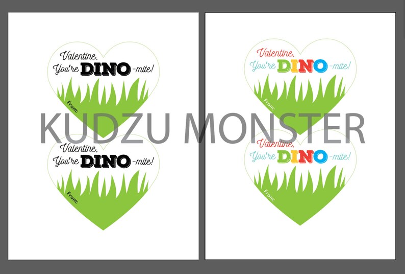 Printable Dinosaur Valentines Hearts for small dinosaur toy or dino eraser You're Dino-mite Instant Download DIY easy valentine's day gift image 4